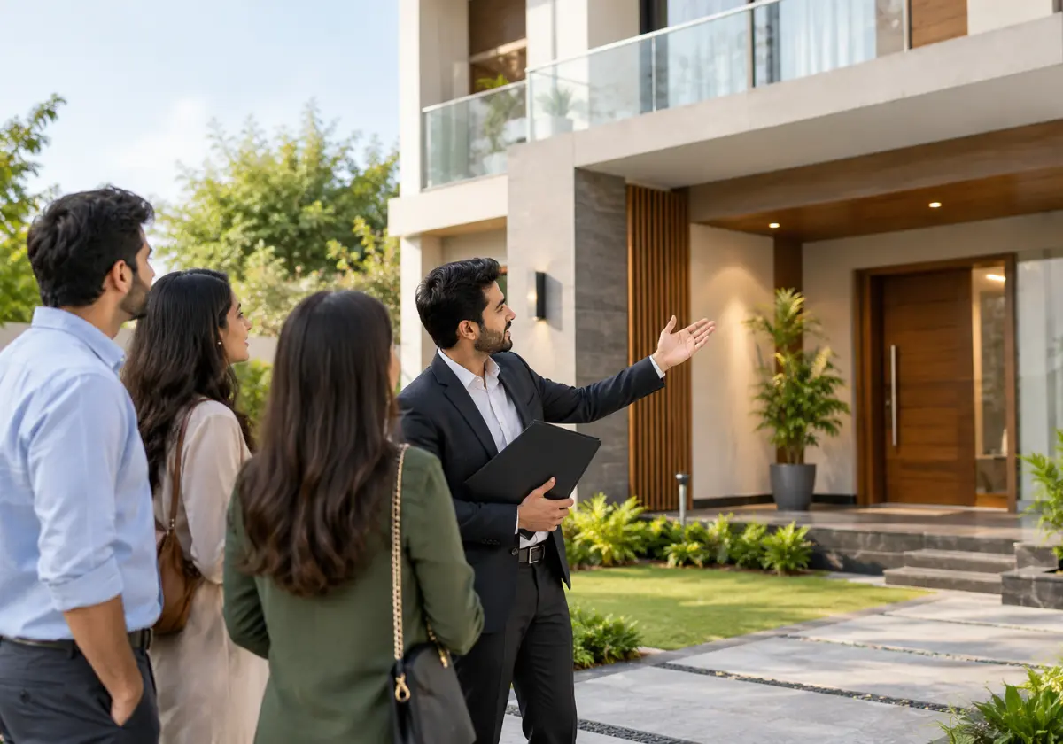 Advisor presenting a residence to clients as the written instruction for the search